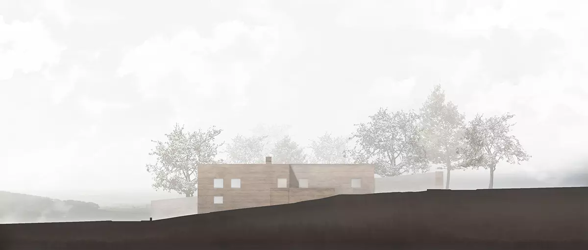 Integración de los volúmenes de la vivienda en la pendiente del terreno diseñada por SEA Arquitectos.