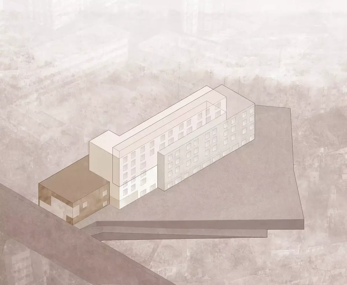 Axonometría de hotel en Lugo, detallando niveles y estructura, diseñada por estudio de arquitectura SEA.