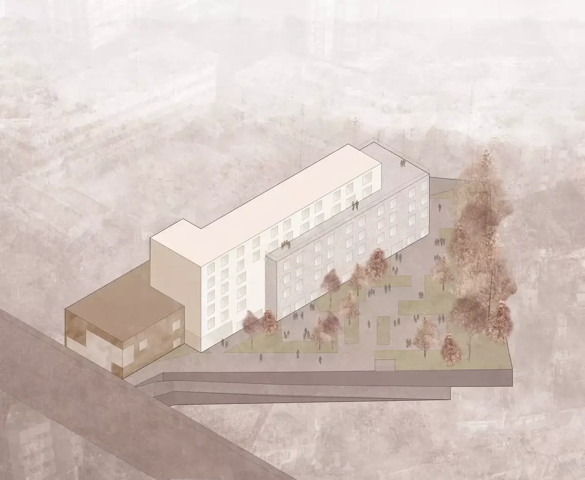 Axonometría de hotel en Lugo, proyecto de arquitectura diseñado por SEA arquitectos.