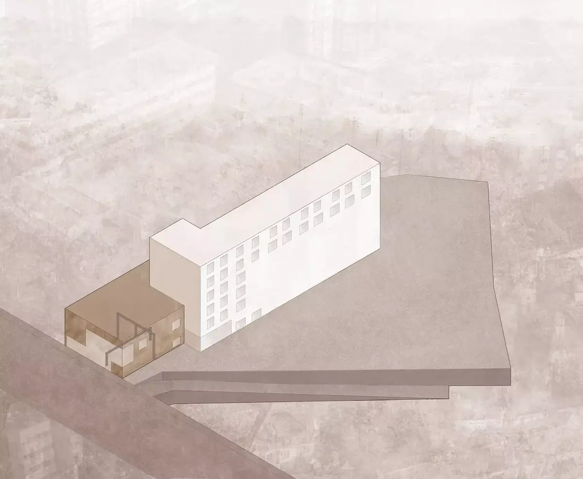 Axonometría de hotel en Lugo, detallando niveles y estructura, diseñada por estudio de arquitectura SEA.